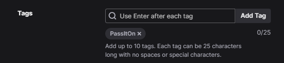 Pass It On creator dashboard tags